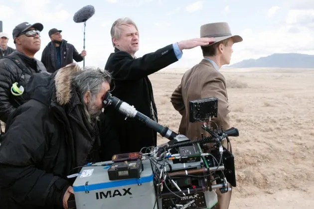Behind-the-scenes photo showing the new IMAX 70mm film camera with its revolutionary %22blimp%22 housing system on The Odyssey set | movievia.com